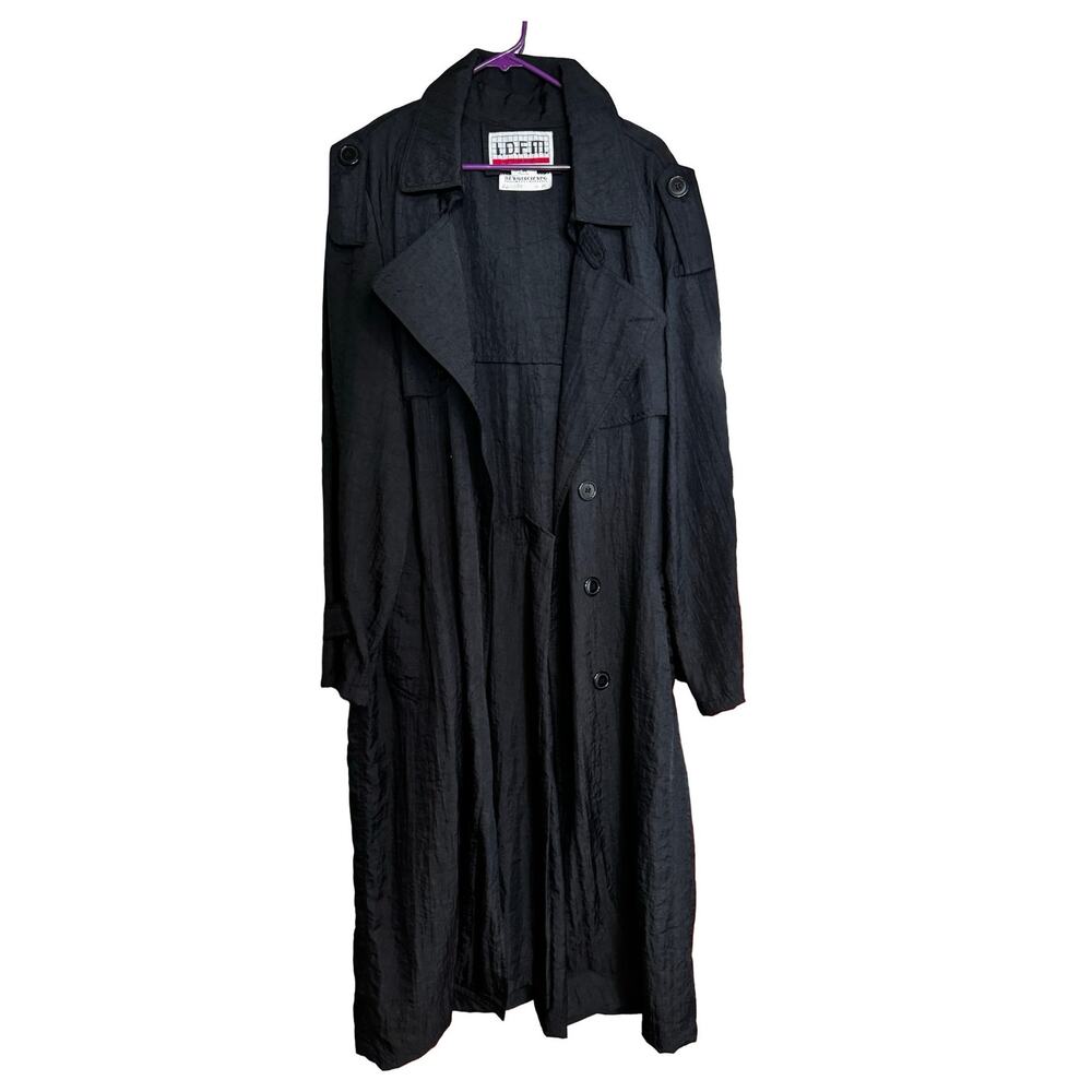 Vintage I.D.F.M Black Trench Coat Size Medium